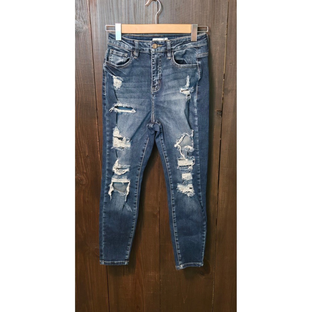 KanCan Signature Kurvy Ultra High Rise Ankle Skinny Jeans DistressedBlue Size 27
